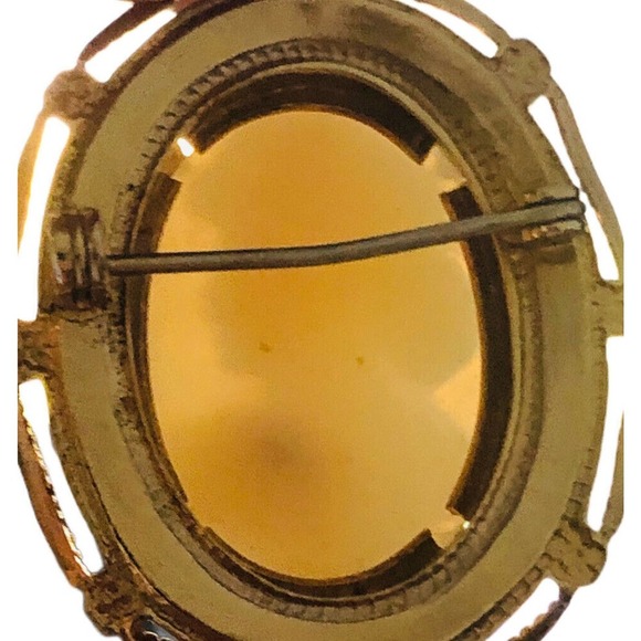 BEAUTIFUL Vintage SHELL CAMEO Lady PENDANT BROOCH Gold Filled Sterling - Picture 3 of 8